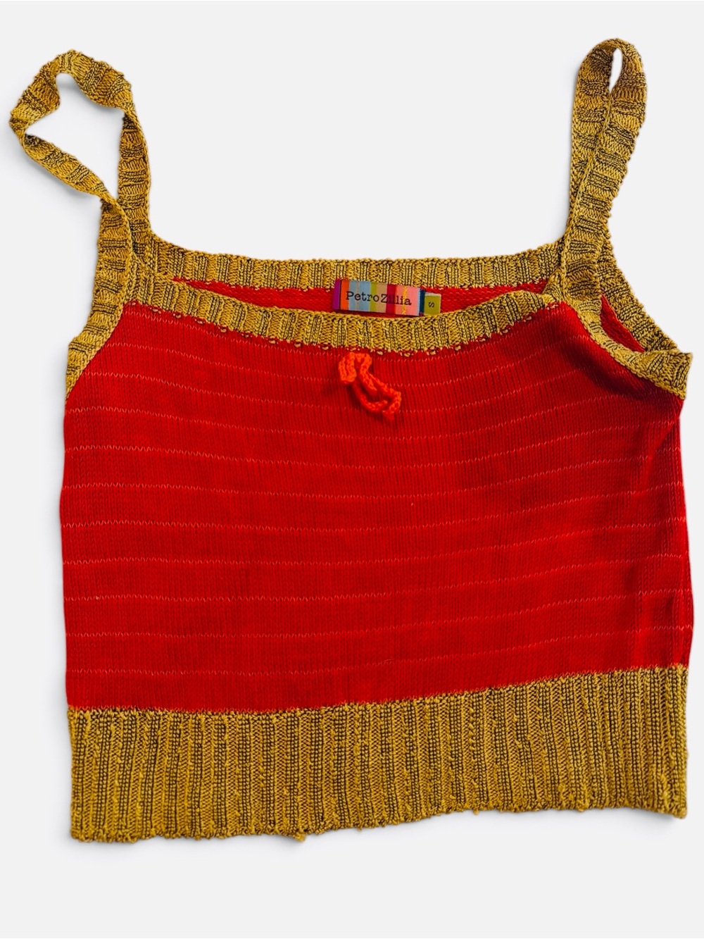 Petro Zillia Red Knit Tank with Gold Metallic Trim Size S